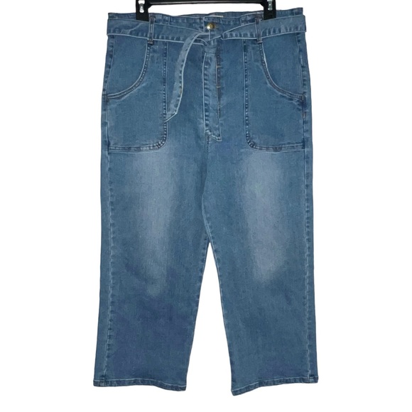 C&V Chelsea & Violet Women’s Blue Jeans Size 30 Stretch Cropped Button Fly Belt - Picture 2 of 9